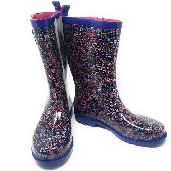 Women's Rainboots, Mid Calf Waterproof Rubber Rain Boots, RB-3155, Blue - Picture 5 of 5